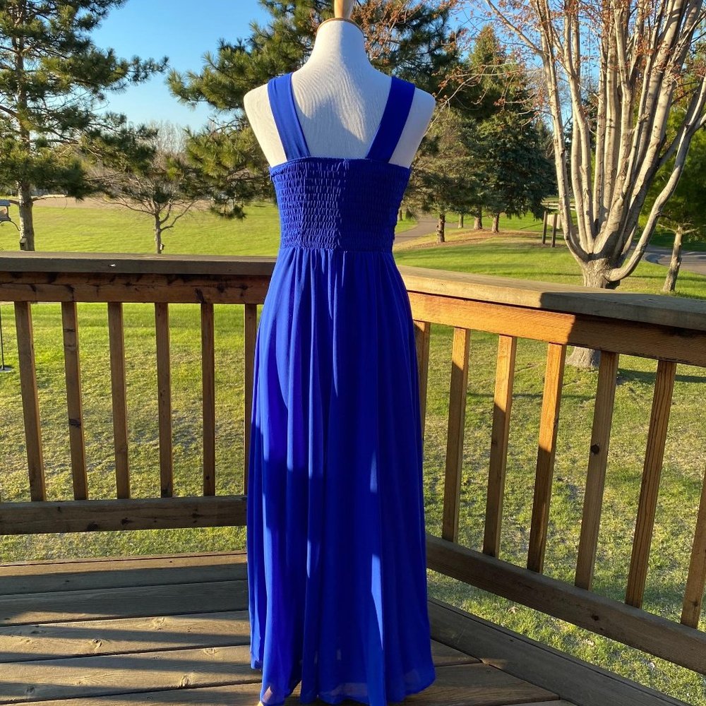 Formal Prom Long  Dress Blue Beaded Mesh 4 - Picture 2 of 12